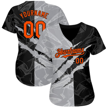 Custom Graffiti Pattern Orange Black-Gray 3D Scratch Authentic Baseball Jersey