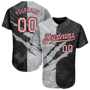 Custom Graffiti Pattern Medium Pink Black-Gray 3D Scratch Authentic Baseball Jersey