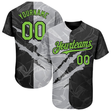 Custom Graffiti Pattern Neon Green Black-Gray 3D Scratch Authentic Baseball Jersey