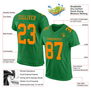 Custom Grass Green Bay Orange Mesh Authentic Football Jersey