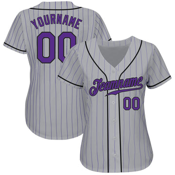 Custom Gray Purple Pinstripe Purple-Black Authentic Baseball Jersey