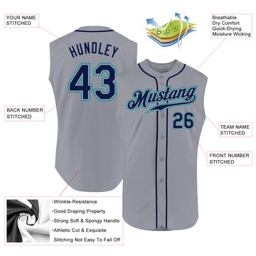 Custom Teal Gray-Navy Baseball Jersey