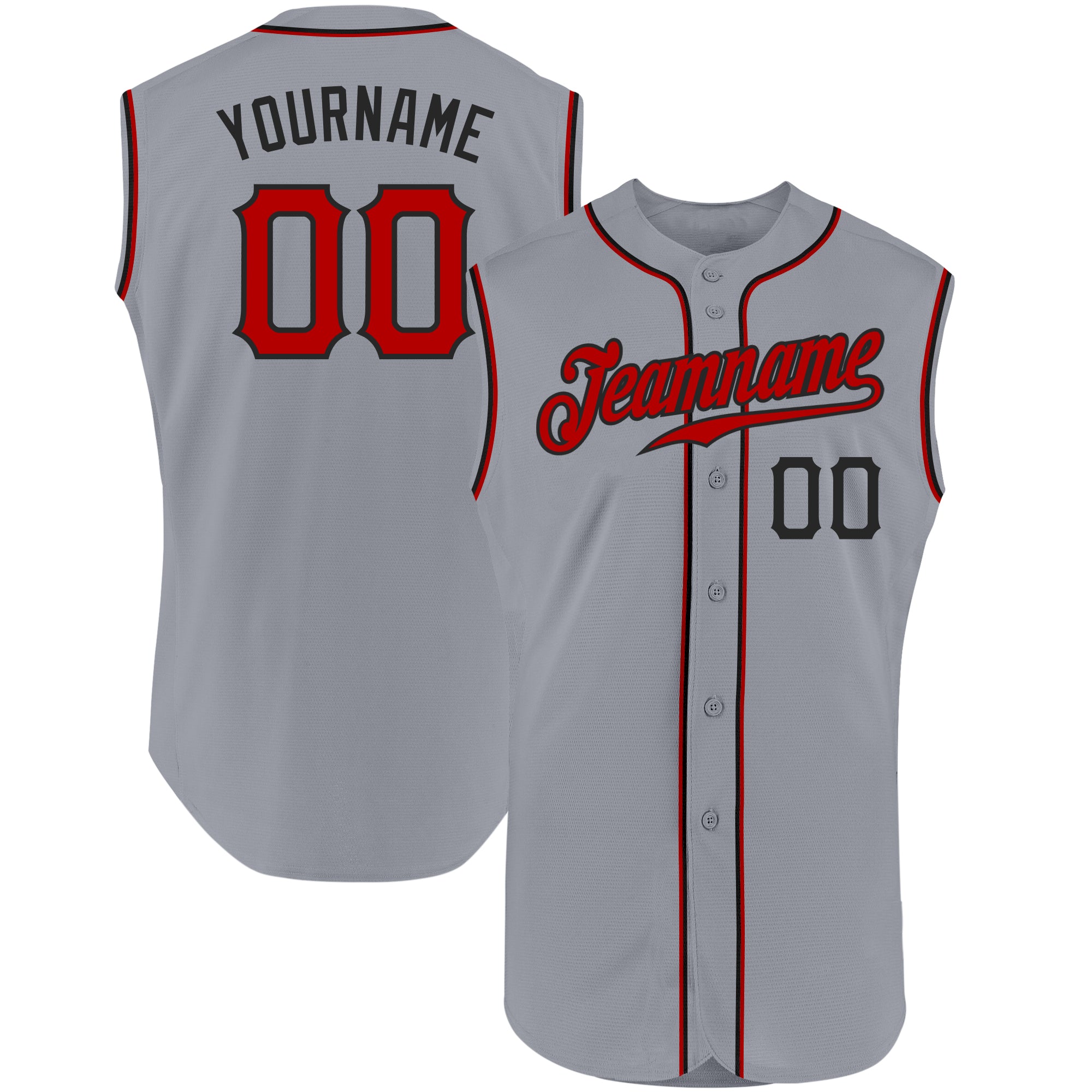 Custom Gray Red-Black Authentic Sleeveless Baseball Jersey Discount