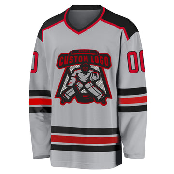Custom Gray Red-Black Hockey Jersey