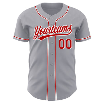 Custom Gray Red-White Authentic Baseball Jersey