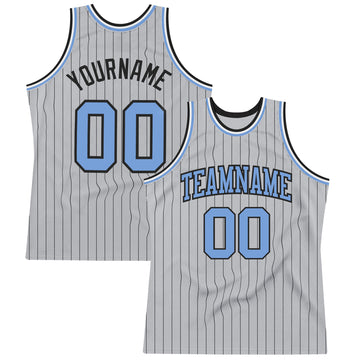 Custom Gray Black Pinstripe Light Blue Authentic Basketball Jersey