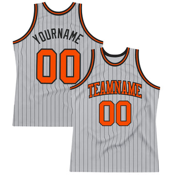 Custom Gray Black Pinstripe Orange Authentic Basketball Jersey