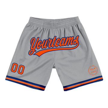 Custom Gray Orange-Royal Authentic Throwback Basketball Shorts