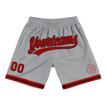 Custom Gray Red-Black Authentic Throwback Basketball Shorts