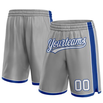 Custom Gray White-Royal Authentic Basketball Shorts