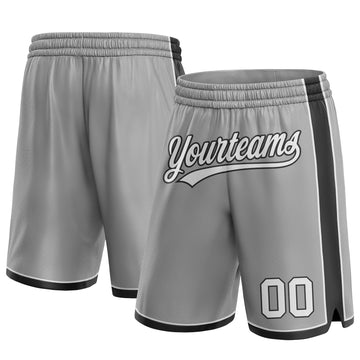Custom Gray White-Black Authentic Basketball Shorts