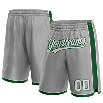 Custom Gray White-Green Authentic Basketball Shorts