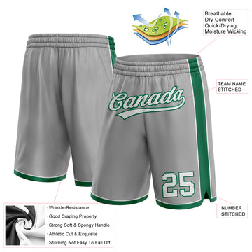 Custom Gray White-Kelly Green Authentic Basketball Shorts