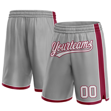 Custom Gray White-Maroon Authentic Basketball Shorts