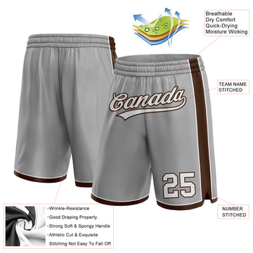 Custom Gray White-Brown Authentic Basketball Shorts