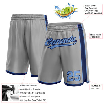 Custom Gray Light Blue-Navy Authentic Basketball Shorts