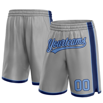 Custom Gray Light Blue-Navy Authentic Basketball Shorts