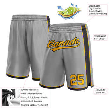 Custom Gray Gold-Black Authentic Basketball Shorts
