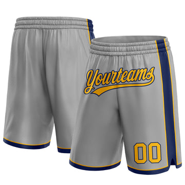 Custom Gray Gold-Navy Authentic Basketball Shorts