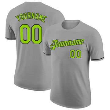 Custom Gray Neon Green-Black Performance T-Shirt