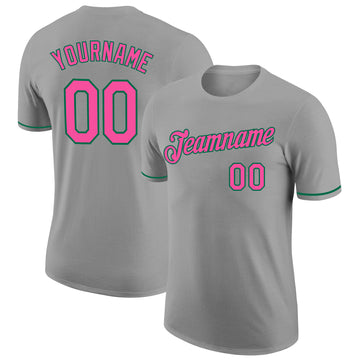 Custom Gray Pink-Kelly Green Performance T-Shirt