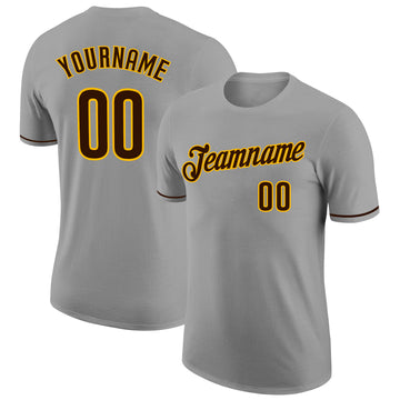 Custom Gray Brown-Gold Performance T-Shirt