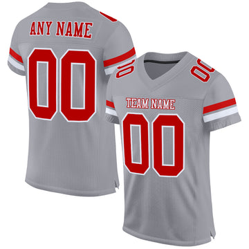 Custom Gray Red-White Mesh Authentic Football Jersey