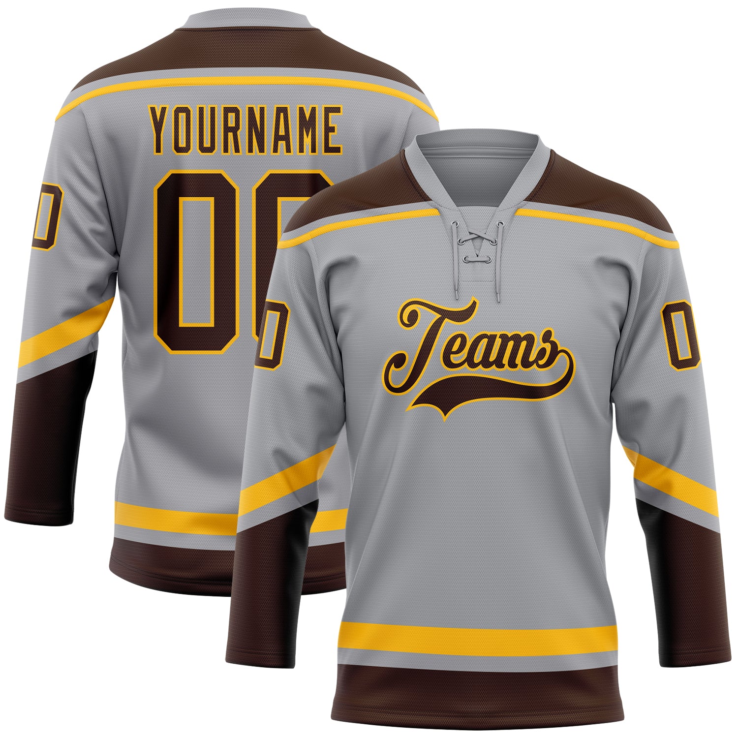 Custom Brown White-Gold Hockey Jersey Discount