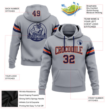 Custom Stitched Gray Navy-Orange Football Pullover Sweatshirt Hoodie