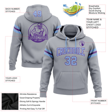 Custom Stitched Gray Light Blue-Purple Football Pullover Sweatshirt Hoodie