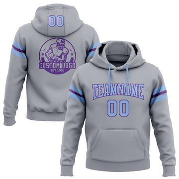 Custom Stitched Gray Light Blue-Purple Football Pullover Sweatshirt Hoodie