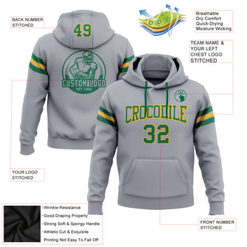 Custom Stitched Gray Kelly Green-Gold Football Pullover Sweatshirt Hoodie