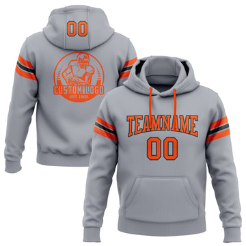 Custom Stitched Gray Orange-Black Football Pullover Sweatshirt Hoodie