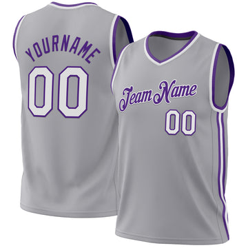 Custom Gray White-Purple Authentic Throwback Basketball Jersey