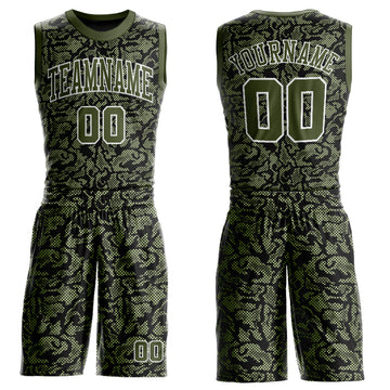 Custom Green Olive-Black Round Neck Sublimation Basketball Suit Jersey