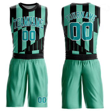 Custom Green Aqua-Black Round Neck Sublimation Basketball Suit Jersey