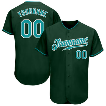 Custom Green Teal-White Authentic Baseball Jersey