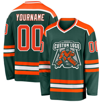 Custom Green Orange-White Hockey Jersey