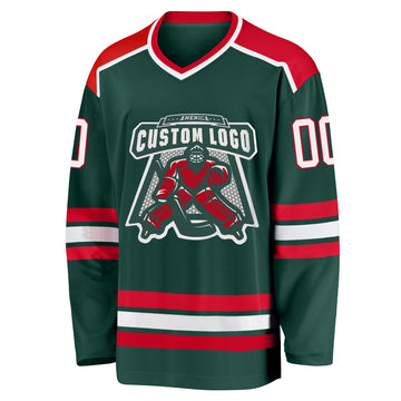 Custom Green White-Red Hockey Jersey
