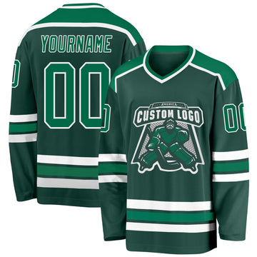 Custom Green Kelly Green-White Hockey Jersey