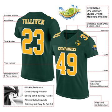 Custom Green Gold-White Mesh Authentic Football Jersey