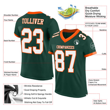 Custom Green White-Orange Mesh Authentic Football Jersey