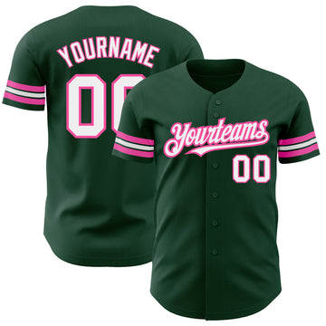 Custom Green White-Pink Authentic Baseball Jersey
