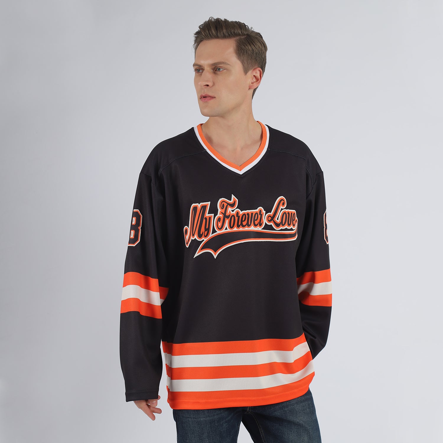 Custom Black Black-Orange Hockey Jersey Discount