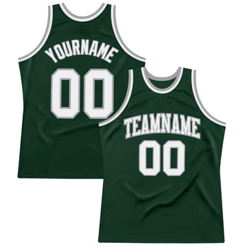 Custom Hunter Green White-Gray Authentic Throwback Basketball Jersey