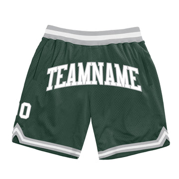 Custom Hunter Green White-Gray Authentic Throwback Basketball Shorts