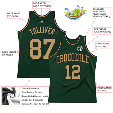 Custom Hunter Green Old Gold-Black Authentic Throwback Basketball Jersey