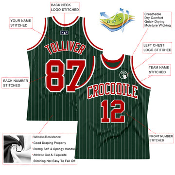 Custom Hunter Green White Pinstripe Red Authentic Basketball Jersey