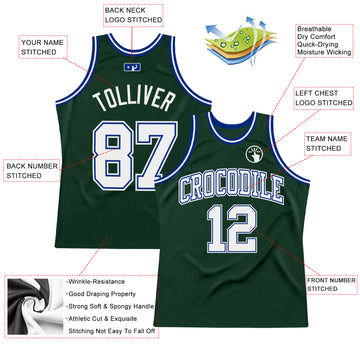 Custom Hunter Green White-Royal Authentic Throwback Basketball Jersey