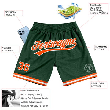 Custom Hunter Green Orange-White Authentic Throwback Basketball Shorts